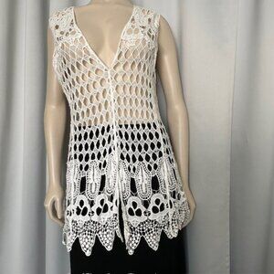 QUESTIONS Long Cotton Lace Boho Point Edge Women White tank Shirt Size XL